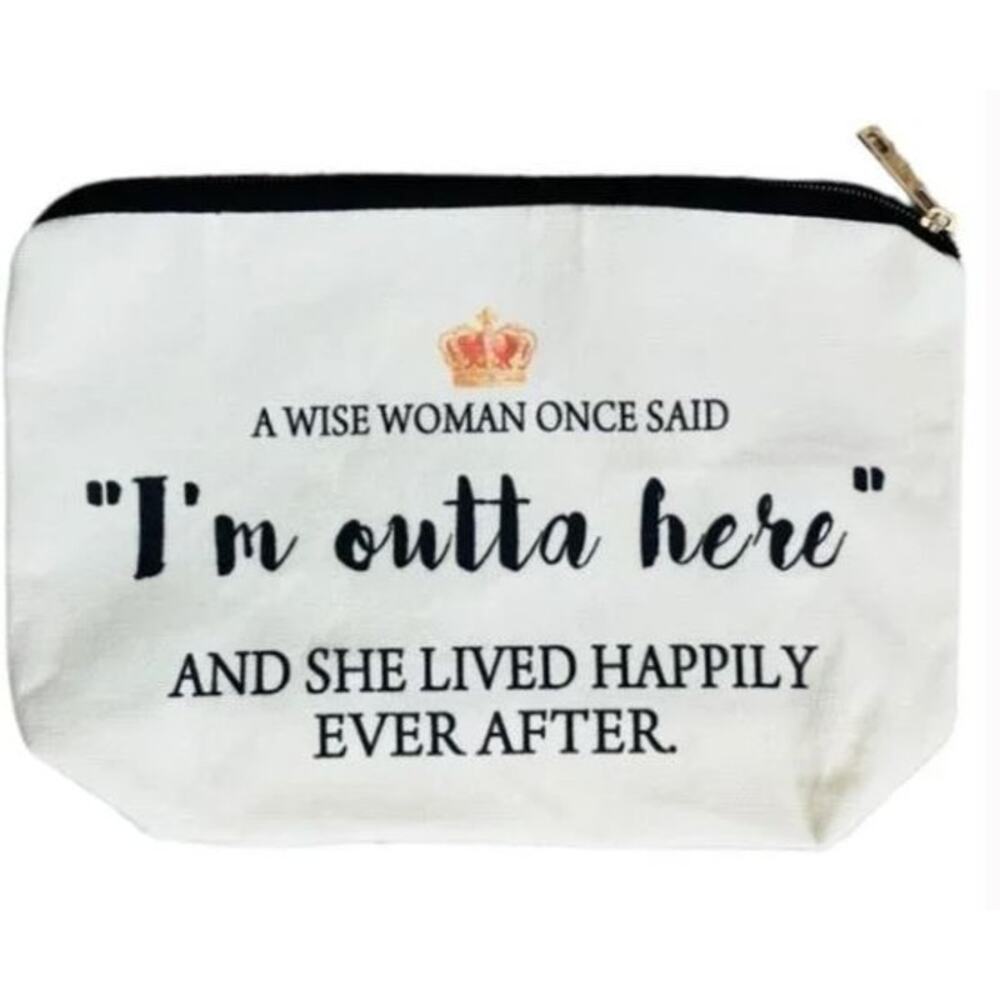 New "I'm outta here" Makeup Cosmetic Bag Travel Pouch Canvas Everyday Essentials